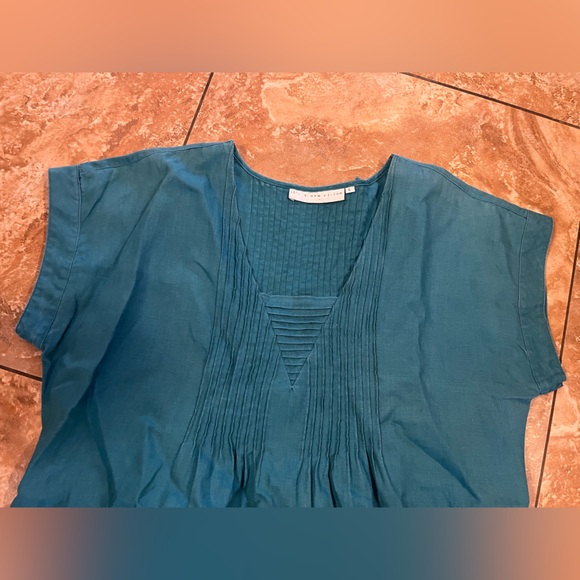 It’s A New Vision Teal Linen Shift Dress Pintuck V-Neck Size Large - Picture 3 of 11